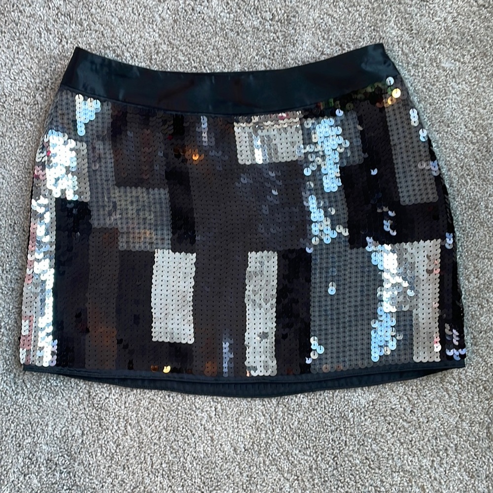 Express Black Sequin Mini Skirt with Silver Accents